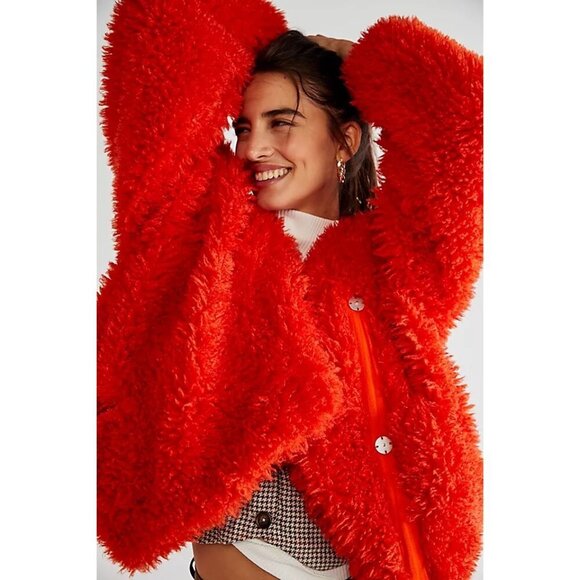 NWT Free People burnt orange red faux fur teddy jacket, XS - Picture 2 of 16